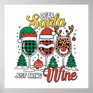 Affiche Drôle Cher vin Père Noël