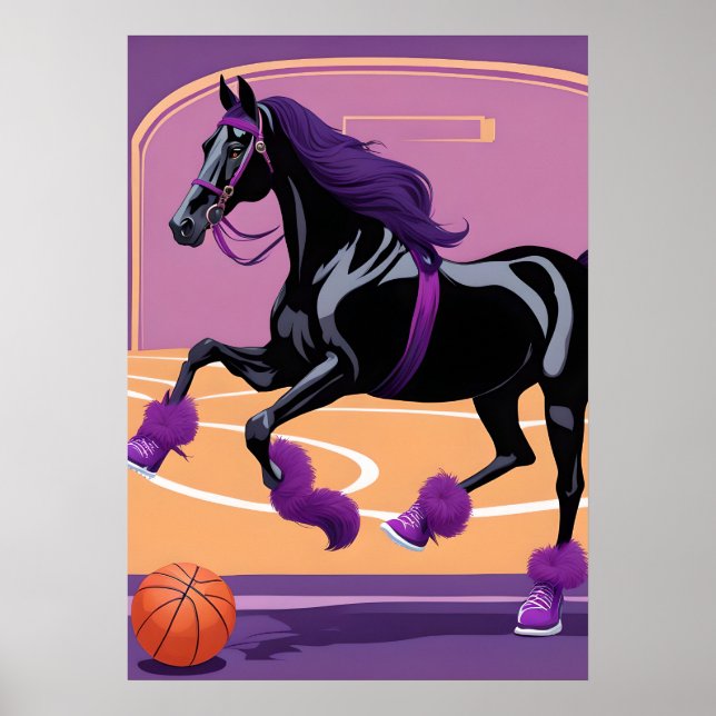 Affiche Drôle Cheval Jouer Basket (Devant)