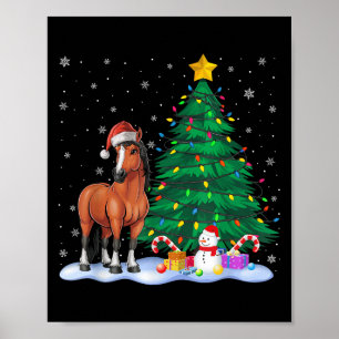 Affiche Drôle Cheval Xmas Arbre Lumières Reindeer Casquett