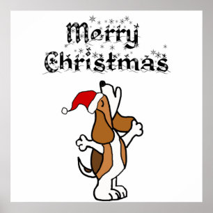 Affiche Drôle Chien Beagle chantant des canons de Noël