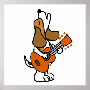 Affiche Drôle chien Beagle chanter et jouer de la guitare