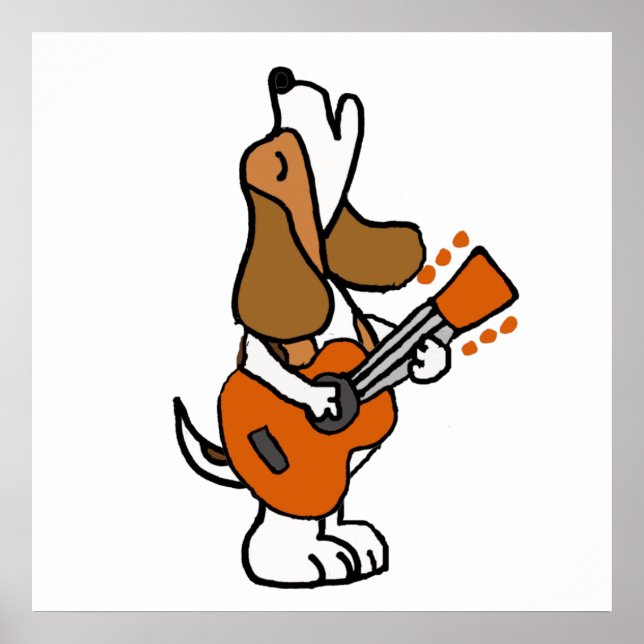 Affiche Drôle chien Beagle chanter et jouer de la guitare (Devant)