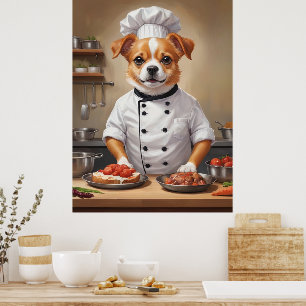 Affiche Drôle Chien Chef Cuisine Nourriture Cute Animal