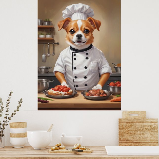 Affiche Drôle Chien Chef Cuisine Nourriture Cute Animal (Cuisine)
