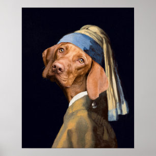 Affiche Drôle chien fille avec une perle oreille Vermeer P