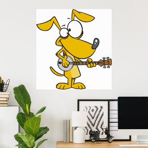 Affiche Drôle Chien Jouant Banjo Musique