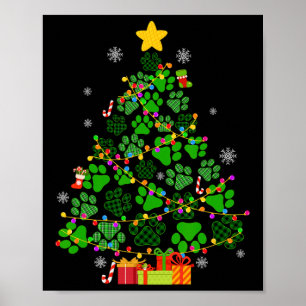 Affiche Drôle Chien Pâtes de chat Noël Arbre de Noël Lumiè