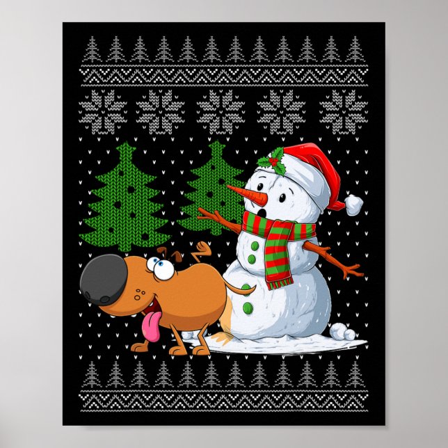 Affiche Drôle Chien Pees sur Snowman laide Sweat de Noël X (Devant)