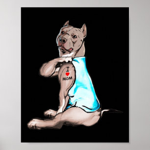 Affiche Drôle Chien Pitbull I Love Maman Tattoo Amoureux d