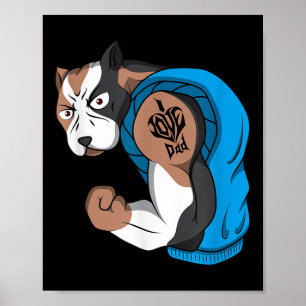 Affiche Drôle Chien taureau Pit J'aime Papa Tattoo Muscle 