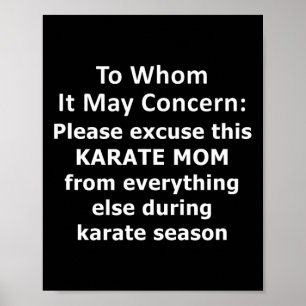 Affiche Drôle Citation de maman Karate. Lettre d'absence e