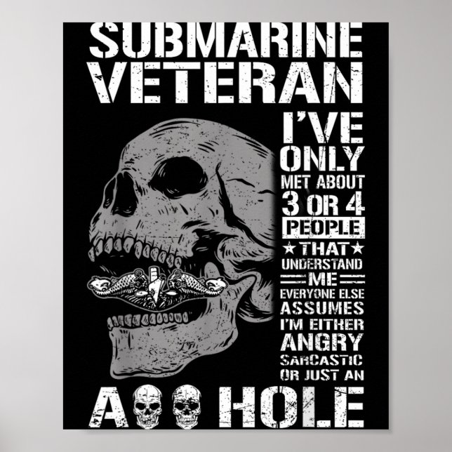 Affiche Drôle Citation de Vétéran de Sous-marin Crâne US S (Devant)
