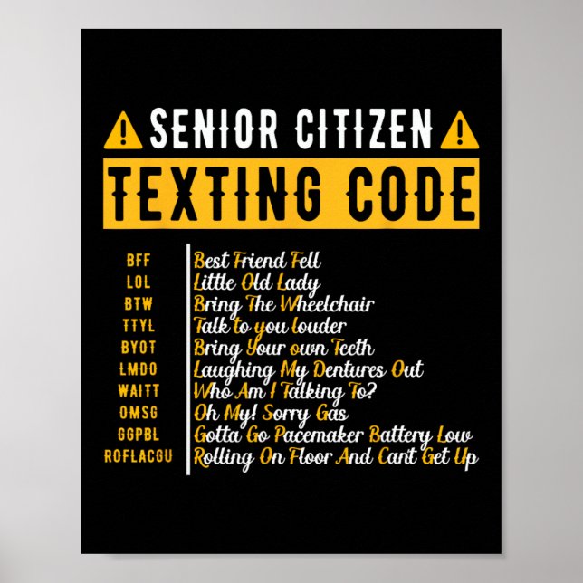 Affiche Drôle citoyen âgé &# s Code de textos Vintage Gra (Devant)