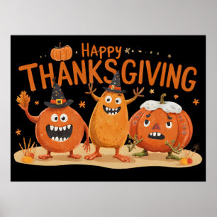 Affiche Drôle Citrouilles de Thanksgiving en Casquette sor