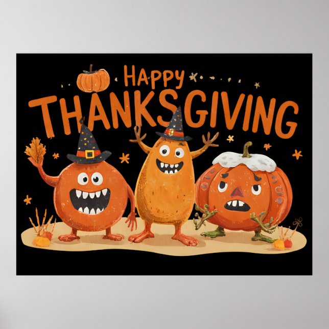 Affiche Drôle Citrouilles de Thanksgiving en Casquette sor (Devant)