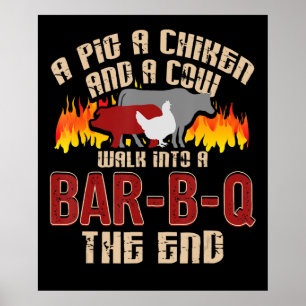 Affiche Drôle Cochon Poulet Barre de Vache B Q Barbecue Ch