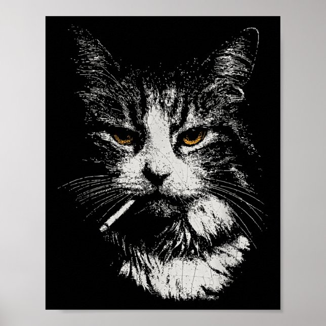 Affiche Drôle Cool Chat Fumer Mème Drôle Cat Ga (Devant)