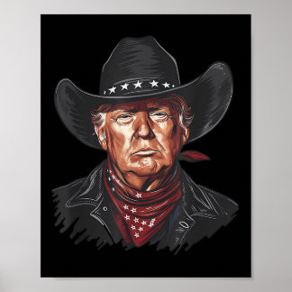 Affiche Drôle Cowboy Western Donald Trump Us Drapeau 2024 