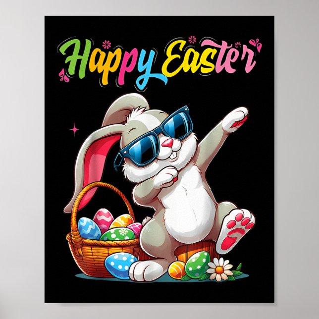 Affiche Drôle Dabbing Bunny Pâques Joyeux Pâques Pour Les  (Devant)