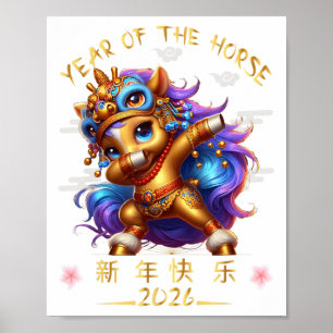 Affiche Drôle Dabbing Cheval Chinois Zodiaque Année De L'H