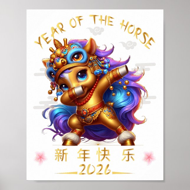 Affiche Drôle Dabbing Cheval Chinois Zodiaque Année De L'H (Devant)