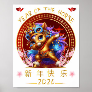 Affiche Drôle Dabbing Cheval Chinois Zodiaque Année De L'H