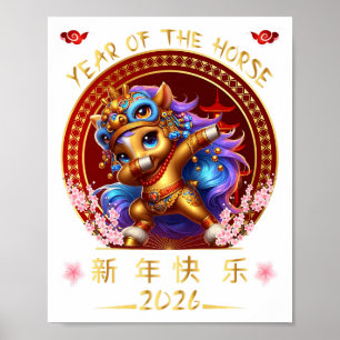 Affiche Drôle Dabbing Cheval Chinois Zodiaque Année De L'H
