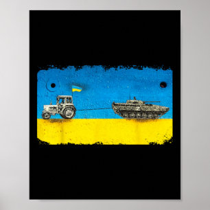 Affiche Drôle d'agriculteur ukrainien tirant un char avec
