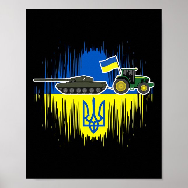 Affiche Drôle d'agriculteur ukrainien vole un char Drapeau (Devant)