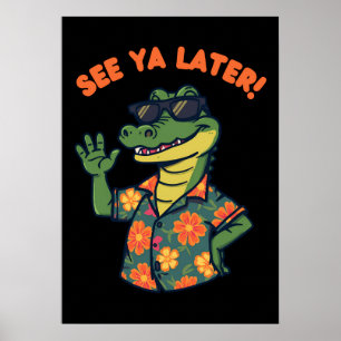 Affiche Drôle d'alligator rétro À plus tard