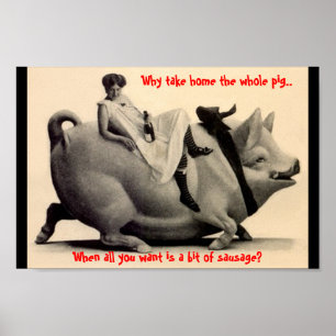 Affiche Drôle dame sur cochon & Citation Vintage pourquoi 