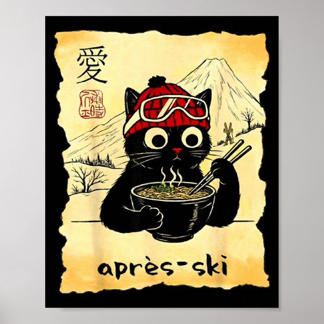 Affiche Drôle d'après-ski de chat mange du ramen japonais  (Devant)