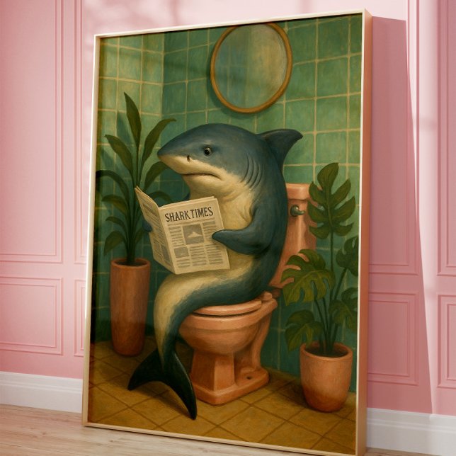 Affiche Drôle d'art mural de salle de bain requin | Requin (Créateur téléchargé)