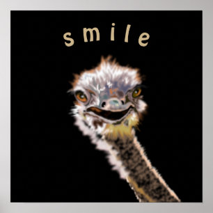 Affiche drôle d'autruche Sourire Couleur ou Texte 