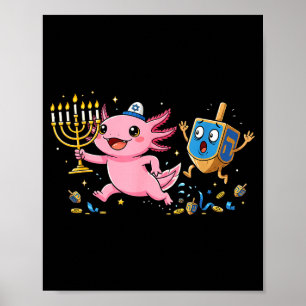 Affiche Drôle d'Axolotl Dreidel Menorah Hanukkah Enfants F