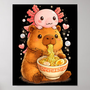 Affiche Drôle d'Axolotl Nouille Anime Kawaii et Capybara