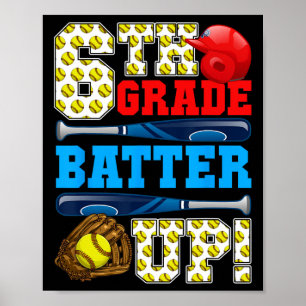 Affiche Drôle de 6e année Batteur Softball Premier Jour De