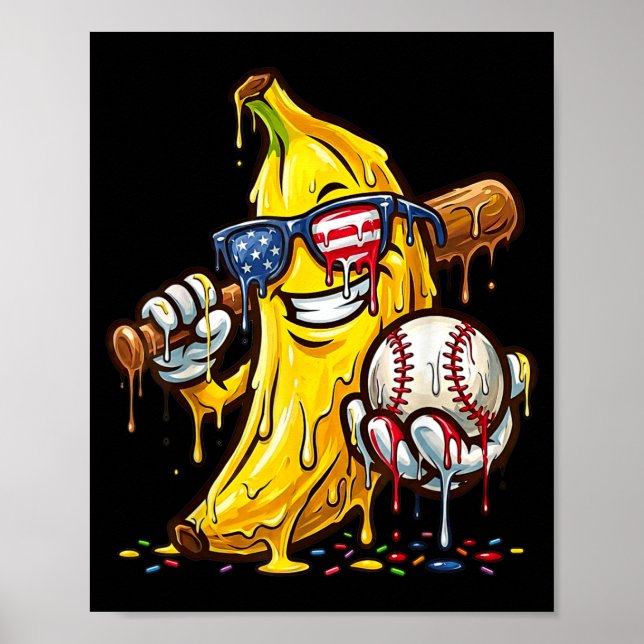 Affiche Drôle de Baseball Drip Drapeau Américain Garçons E (Devant)