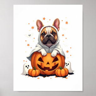 Affiche Drôle de Bulldog Anglais Fantôme Boo Halloween Fem