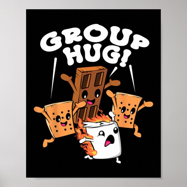 Affiche Drôle de câlin de groupe de camping Smores Marshma (Devant)