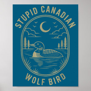 Affiche Drôle de canadien loup oiseau plongeon hockey faun