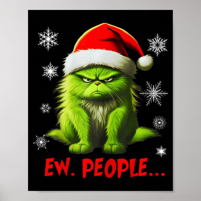 Affiche Drôle de chat de Noël Ew personnes amateurs de cha (Devant)