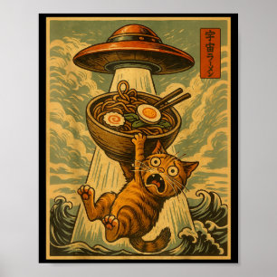Affiche Drôle de chat japonais Ramen Ufo Anime Hommes Femm