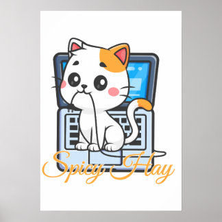 Affiche Drôle de chat mordant le cordon de foin épicé Art