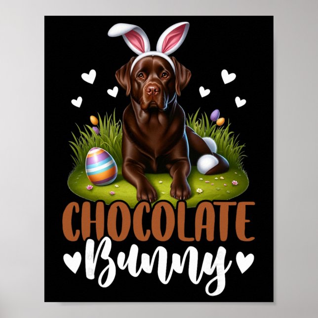 Affiche Drôle de Chocolat Labrador Lapin Pâques Festif  (Devant)