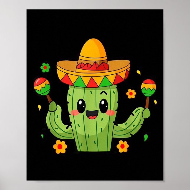 Affiche Drôle de Cinco De Mayo Cactus Sombrero Fiesta  (Devant)