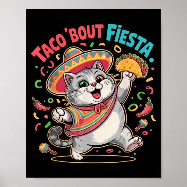 Affiche Drôle de Cinco De Mayo Chat Mexicain Mignon Fiesta (Devant)