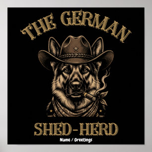 Affiche Drôle de Cowboy Berger Allemand Shed-Herd Allemand