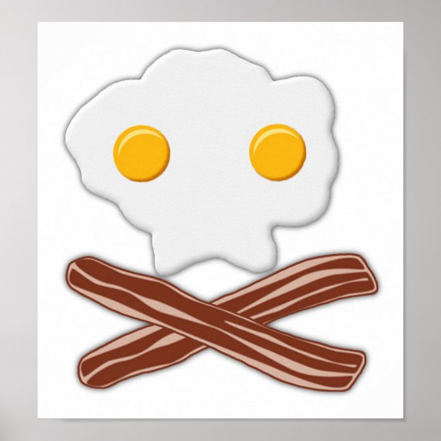 Affiche drôle de crâne aux oeufs et au bacon (Devant)