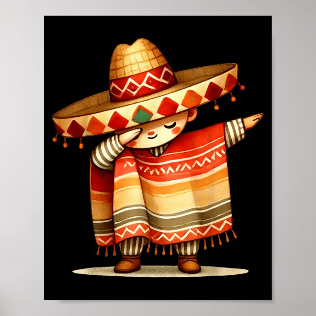 Affiche Drôle de Dabbing Poncho Mexicain Sombrero Cinco De (Devant)